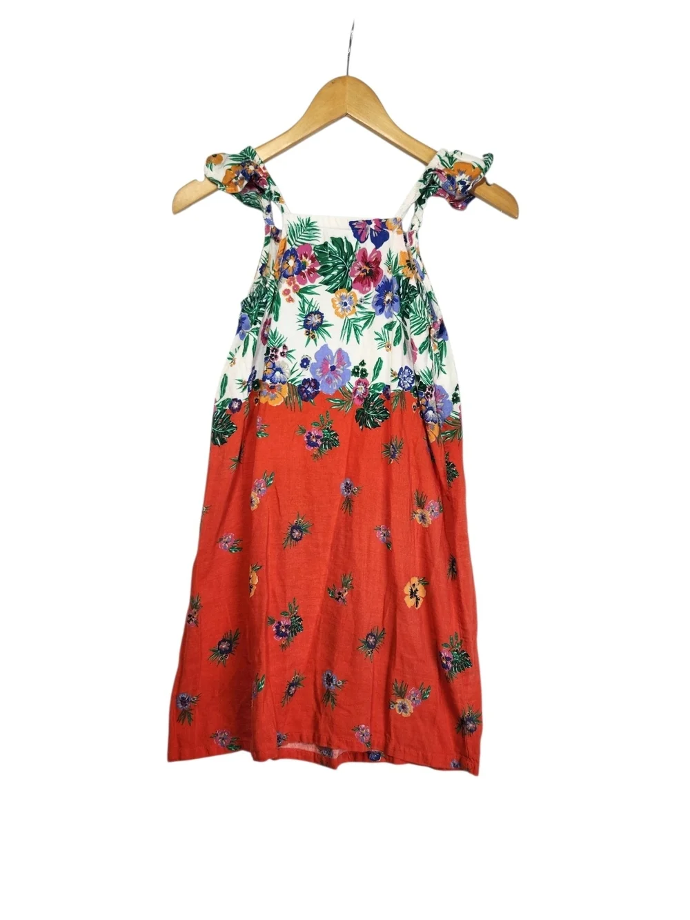 Old Navy Floral Tie Strap Sundress Girls Large 10-12 Boho Tropical Linen Blend